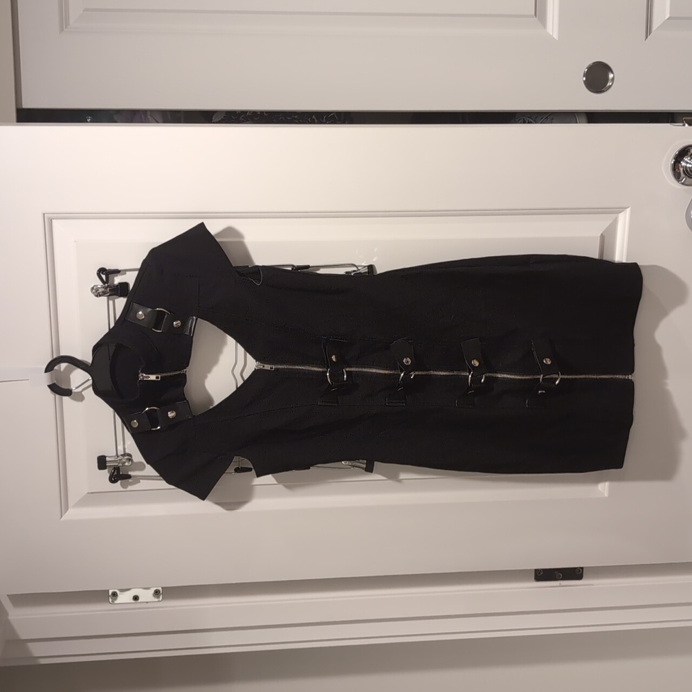 Goth buckle strappy mini dress M
